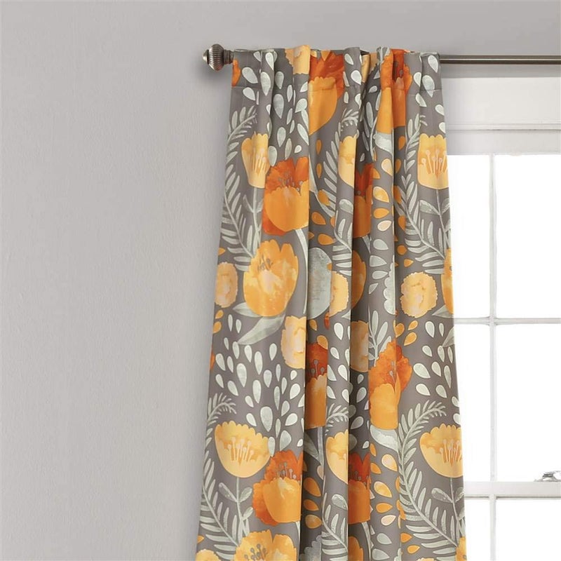 Lush Decor x 52â€ Yellow and Gray Poppy Garden Curtains Light Filtering Window Set for Living, Dining, Bedroom, 95 in L Panel Pair, Yellow & Gray - Image 2